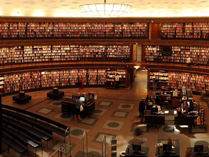 an elegant oval library, the perfect place for deep reading