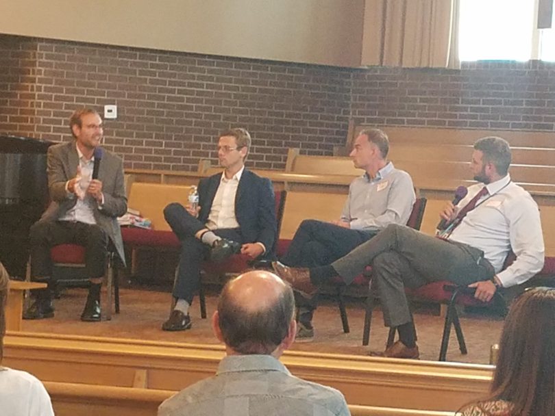 A panel discussion with (left to right) Kolby Atchison, Jason Barney, Patrick Egan and David Seibel
